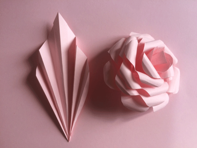 Roses Origami, fleurs, papiers roses, commande particulière, 2017, laure devenelle