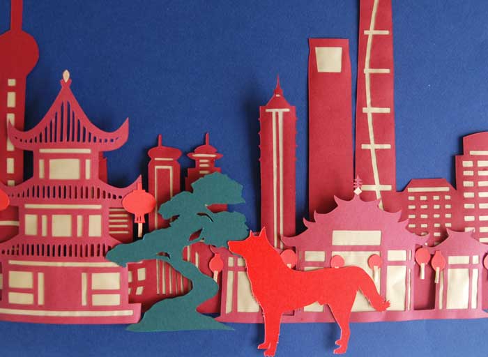 Shanghai, Ville papier découpé, Kirigami, Nouvel An Chinois, 2018, Laure Devenelle