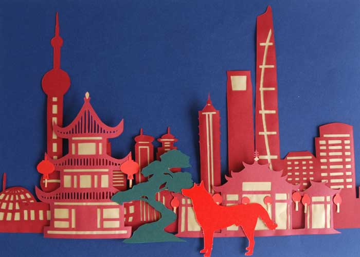 Shanghai, zoom, Ville papier découpé, Kirigami, Nouvel An Chinois, 2018, Laure Devenelle