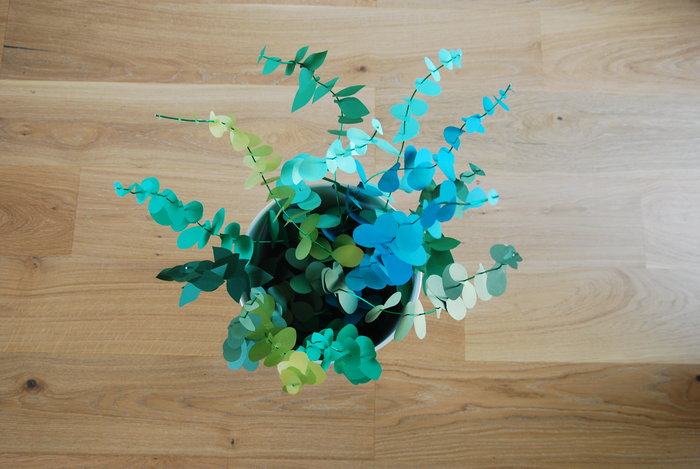 Bouquet Eucalyptus paper, paper plant, papier, green, feuilles, kirigami, Laure Devenelle