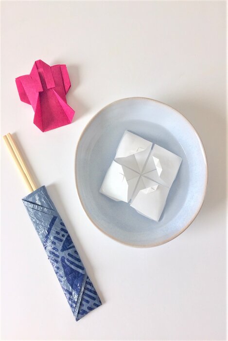 kimono, fleur, étui, origami paper resistant, papier sac poubelle handy bag, creation, Laure Devenelle 2019