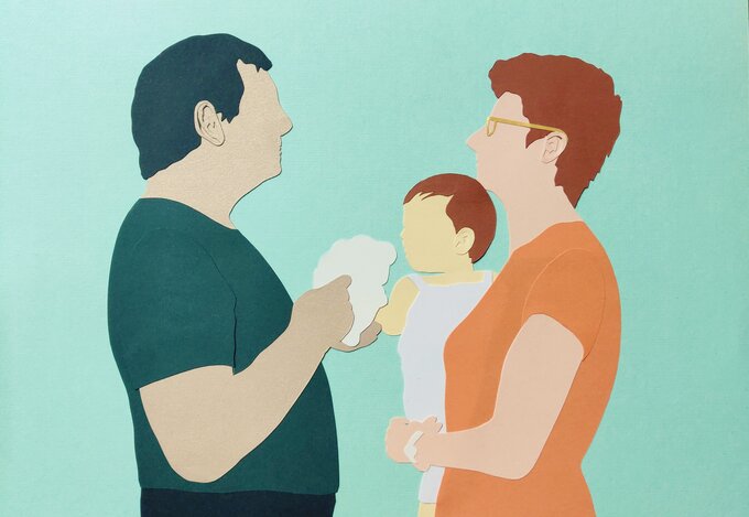 Grands-parents-petit-fils-tableau-papier-découpé-création-Laure-Devenelle