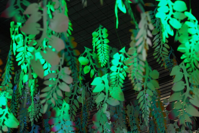 grappe-wisteria-Perrier-Jouet-lumière-feuille-glycine-drop-paper-installation-Laure-Devenelle