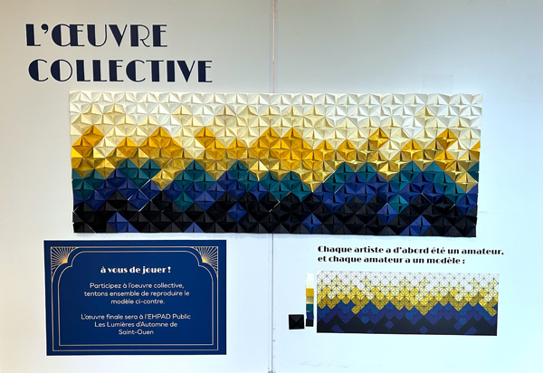 oeuvre paticipative en origami, fêtes de fin d'année au siège de l'Oréal, création Laure Devenelle